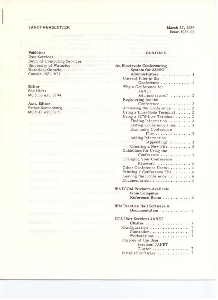 Waterloo JANET Newsletter Issue 1985-02